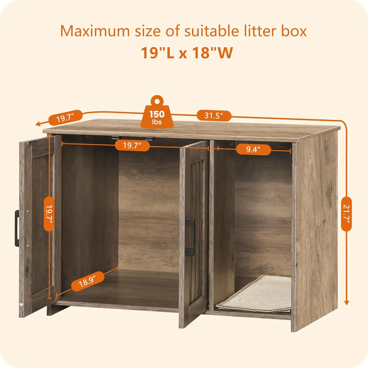 Dwanton Litter Box Enclosure, Cat Litter Box Furniture Hidden, with Scratching Mat, Wooden Cat Washroom Indoor, 31.5" L x 19.7" W x 21.7" H, Greige