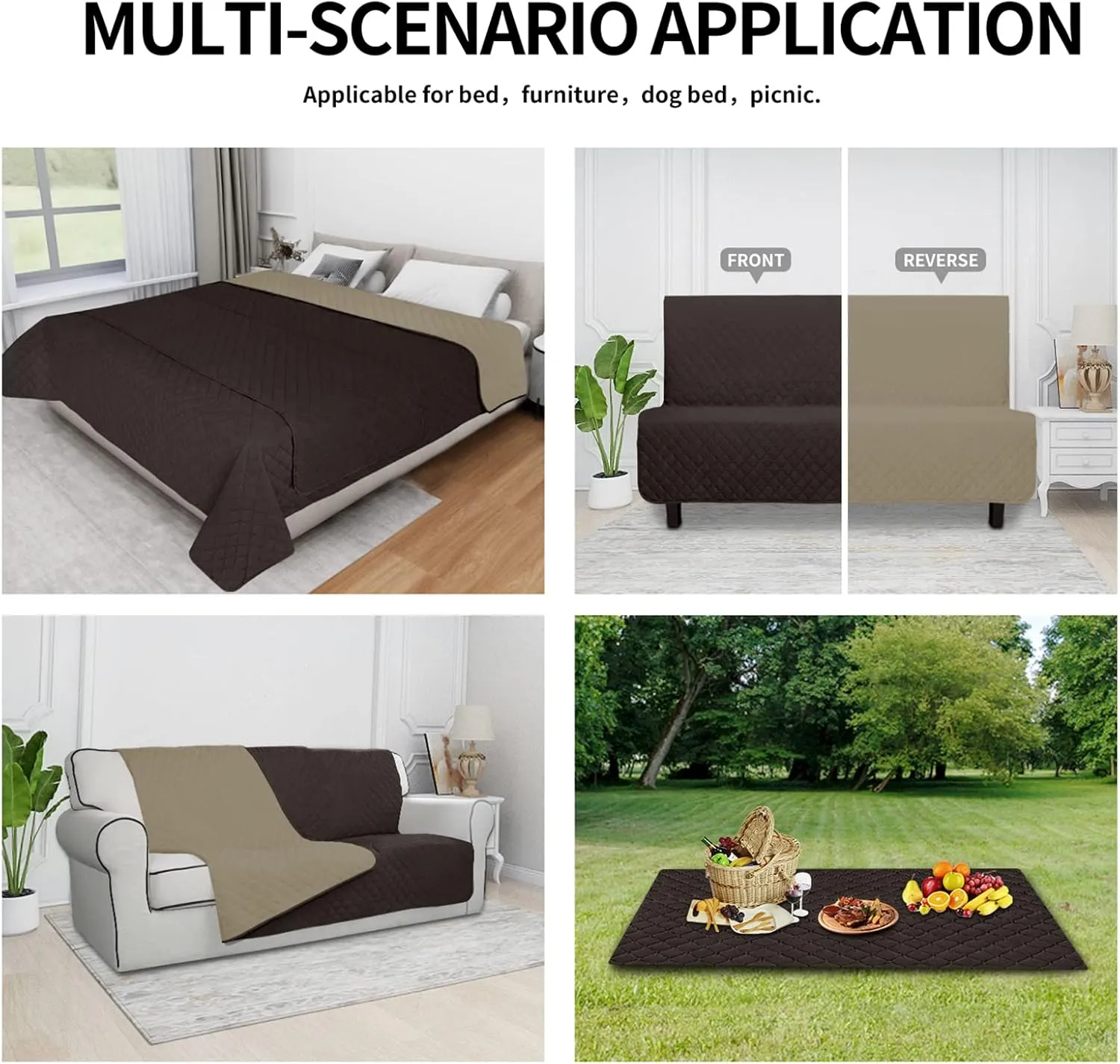 Easy-Going 100% Waterproof Dog Bed Cover Reversible Leak Proof Couch Cover Washable Sofa Cover Furniture Protector Blanket for Pets Kids Children Dog Cat (96x90 Inch, Chocolate/Beige)