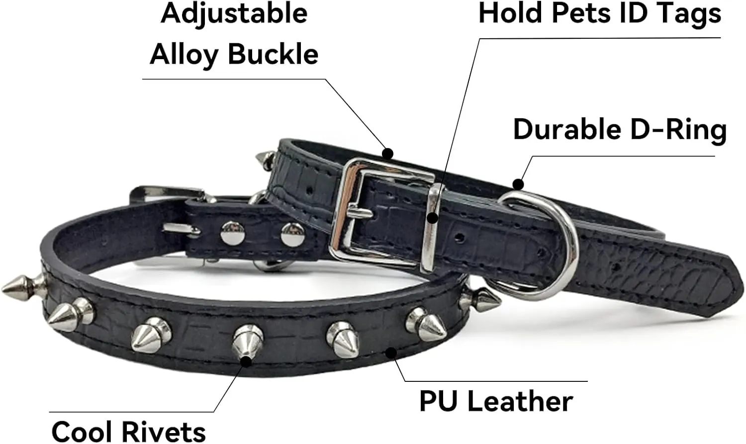 Enjoying Spiked Cat Collar, Leather Spikes Dog Collars for Cats Small Dogs, Adjustable Pet Collar with Rings, Black XS