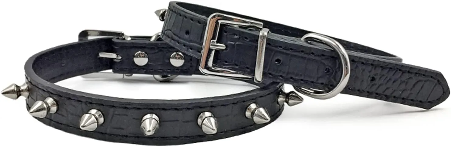 Enjoying Spiked Cat Collar, Leather Spikes Dog Collars for Cats Small Dogs, Adjustable Pet Collar with Rings, Black XS