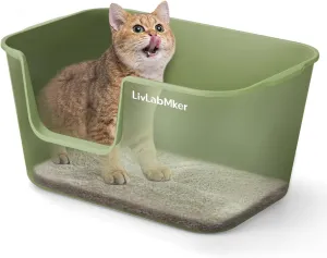Extra Large Cat Litter Box - 25" Lx16 Wx13 H Open Top High Sided Pan, XL for Big Cats, high Wall Jumbo Litter Box, Anti-Splashing (Green)