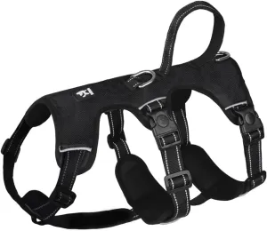 FEimaX Dog Harness No Pull Soft Padded Dog Vest with 3 Leash Clips and Easy Control Handle Reflective Adjustable No Choke Pet Harnesses for Medium and Large Dogs Training Walking (Black, Large)