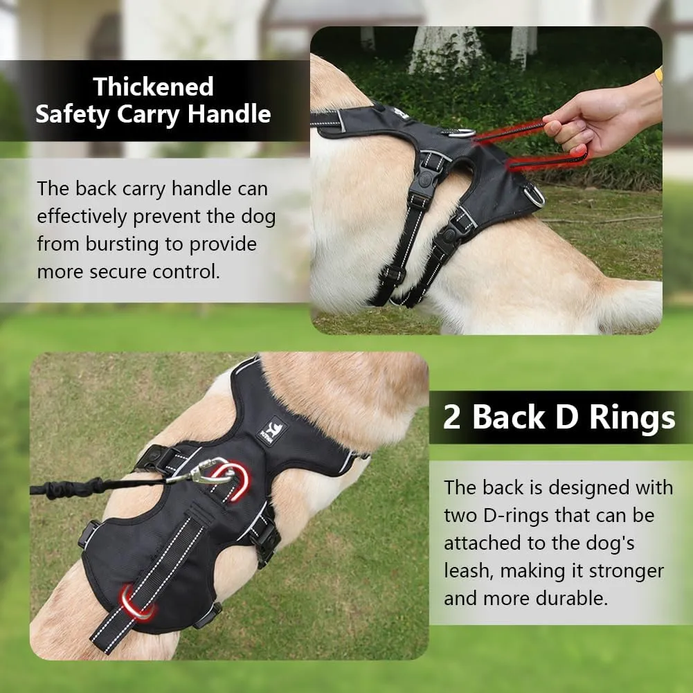 FEimaX Dog Harness No Pull Soft Padded Dog Vest with 3 Leash Clips and Easy Control Handle Reflective Adjustable No Choke Pet Harnesses for Medium and Large Dogs Training Walking (Black, Large)