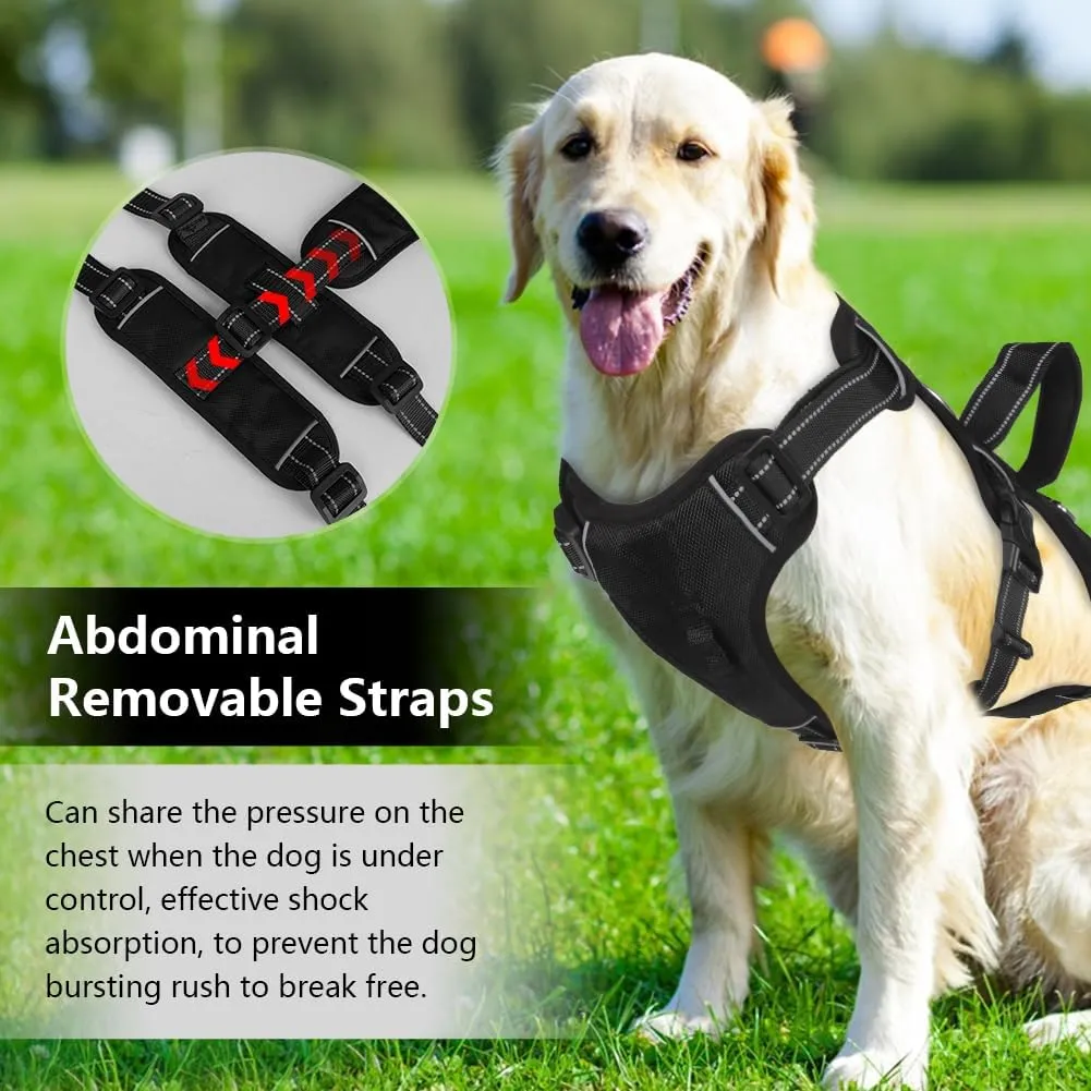 FEimaX Dog Harness No Pull Soft Padded Dog Vest with 3 Leash Clips and Easy Control Handle Reflective Adjustable No Choke Pet Harnesses for Medium and Large Dogs Training Walking (Black, Large)