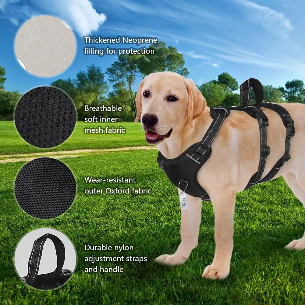 FEimaX Dog Harness No Pull Soft Padded Dog Vest with 3 Leash Clips and Easy Control Handle Reflective Adjustable No Choke Pet Harnesses for Medium and Large Dogs Training Walking (Black, Large)