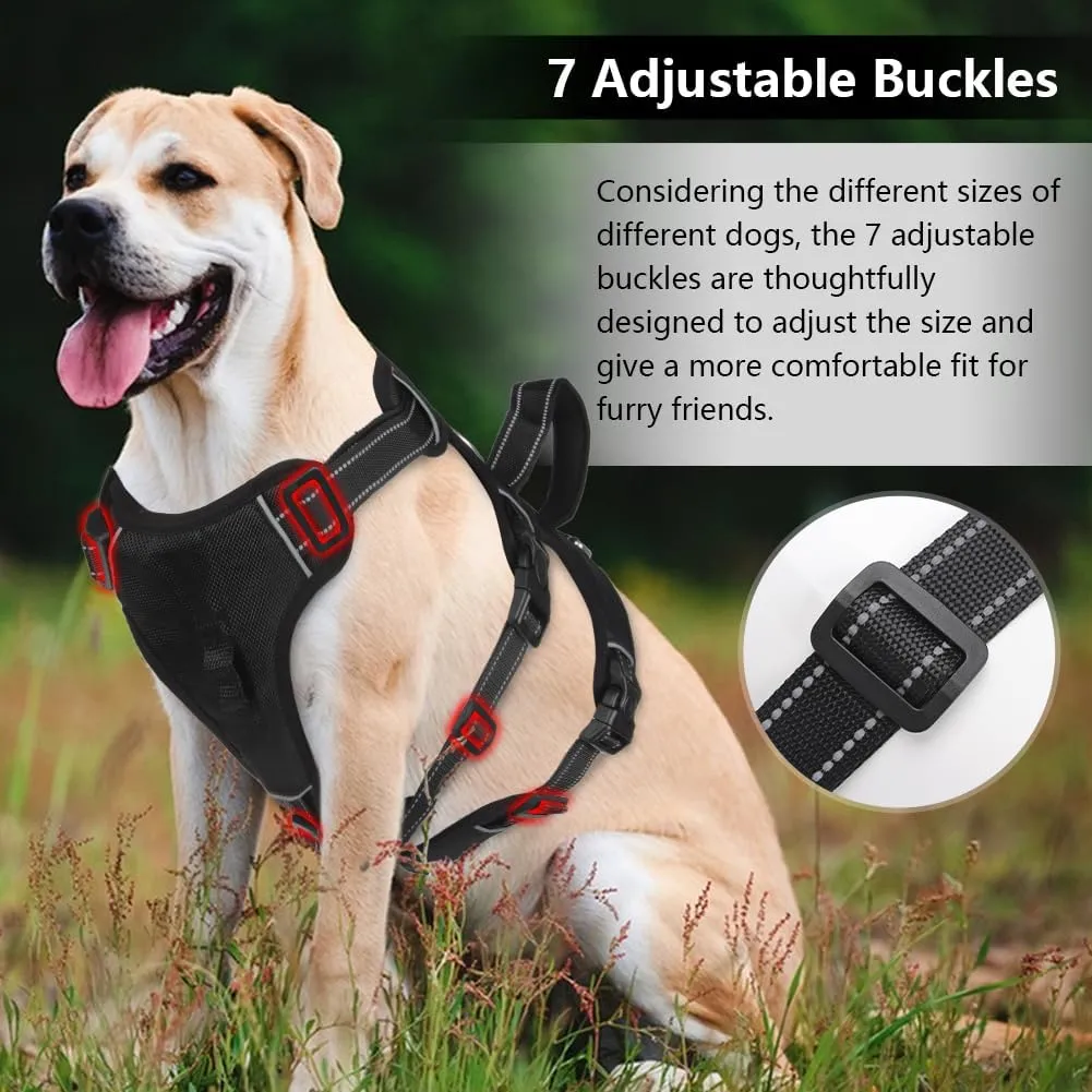 FEimaX Dog Harness No Pull Soft Padded Dog Vest with 3 Leash Clips and Easy Control Handle Reflective Adjustable No Choke Pet Harnesses for Medium and Large Dogs Training Walking (Black, Large)