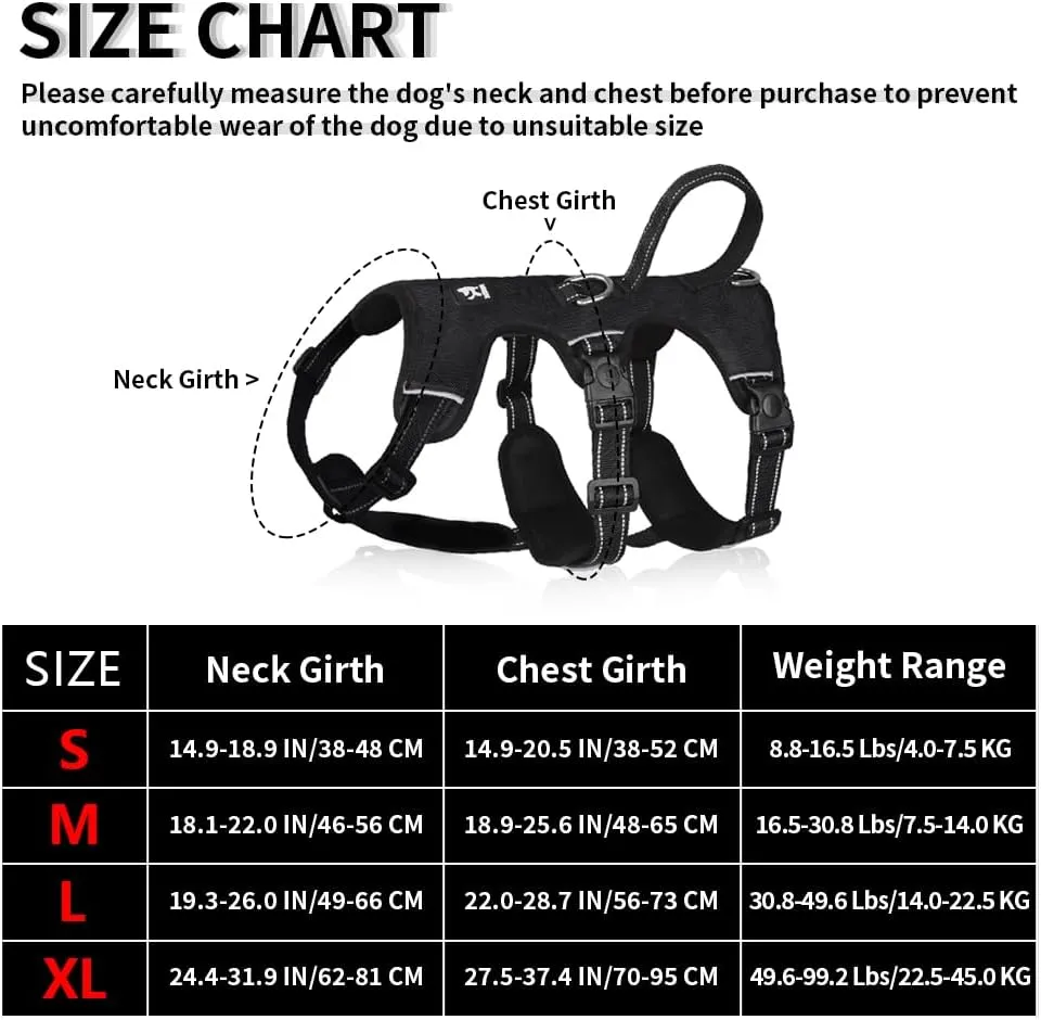 FEimaX Dog Harness No Pull Soft Padded Dog Vest with 3 Leash Clips and Easy Control Handle Reflective Adjustable No Choke Pet Harnesses for Medium and Large Dogs Training Walking (Black, Large)