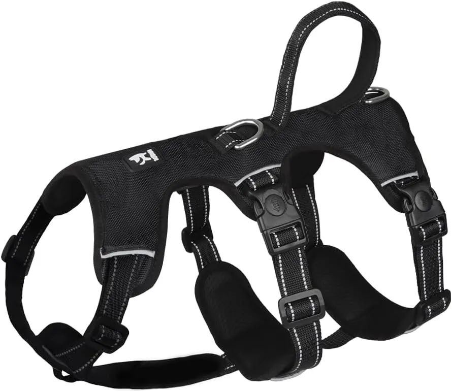 FEimaX Dog Harness No Pull Soft Padded Dog Vest with 3 Leash Clips and Easy Control Handle Reflective Adjustable No Choke Pet Harnesses for Medium and Large Dogs Training Walking (Black, Large)