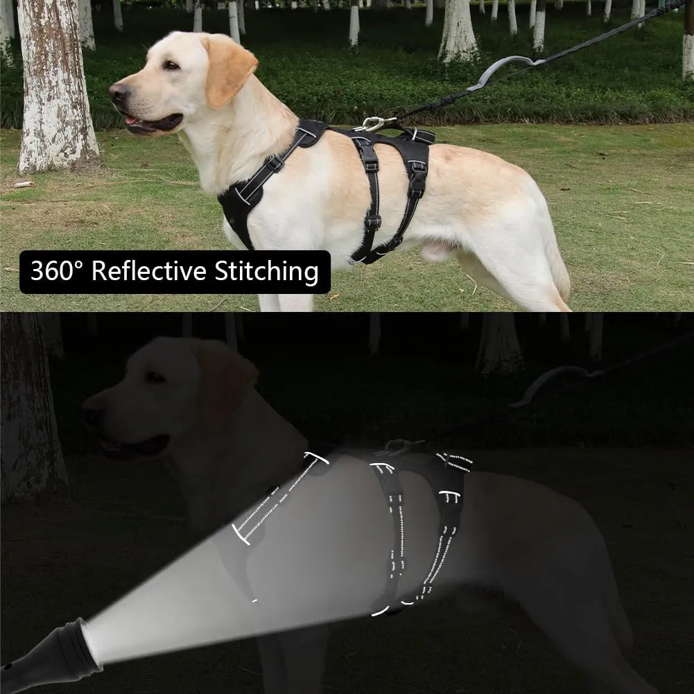 FEimaX Dog Harness No Pull Soft Padded Dog Vest with 3 Leash Clips and Easy Control Handle Reflective Adjustable No Choke Pet Harnesses for Medium and Large Dogs Training Walking (Black, Large)