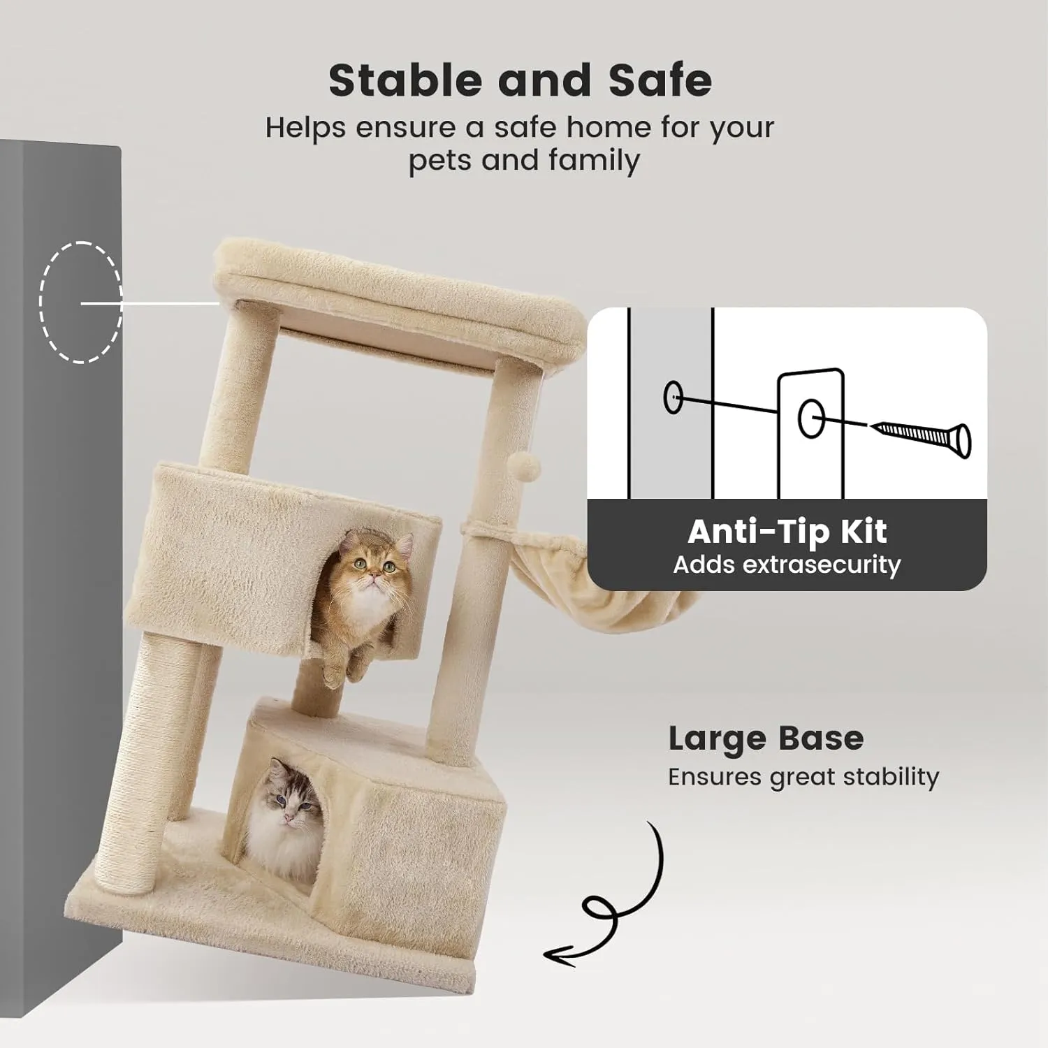 Gardner Pet 41" Tall Cat Tree for Medium-Large Cats, Heavy Duty Cat Tower with 2.8in Posts & Washable Top Perches, Space-Saving Cat Furniture for Apartments, Easy to Assembly