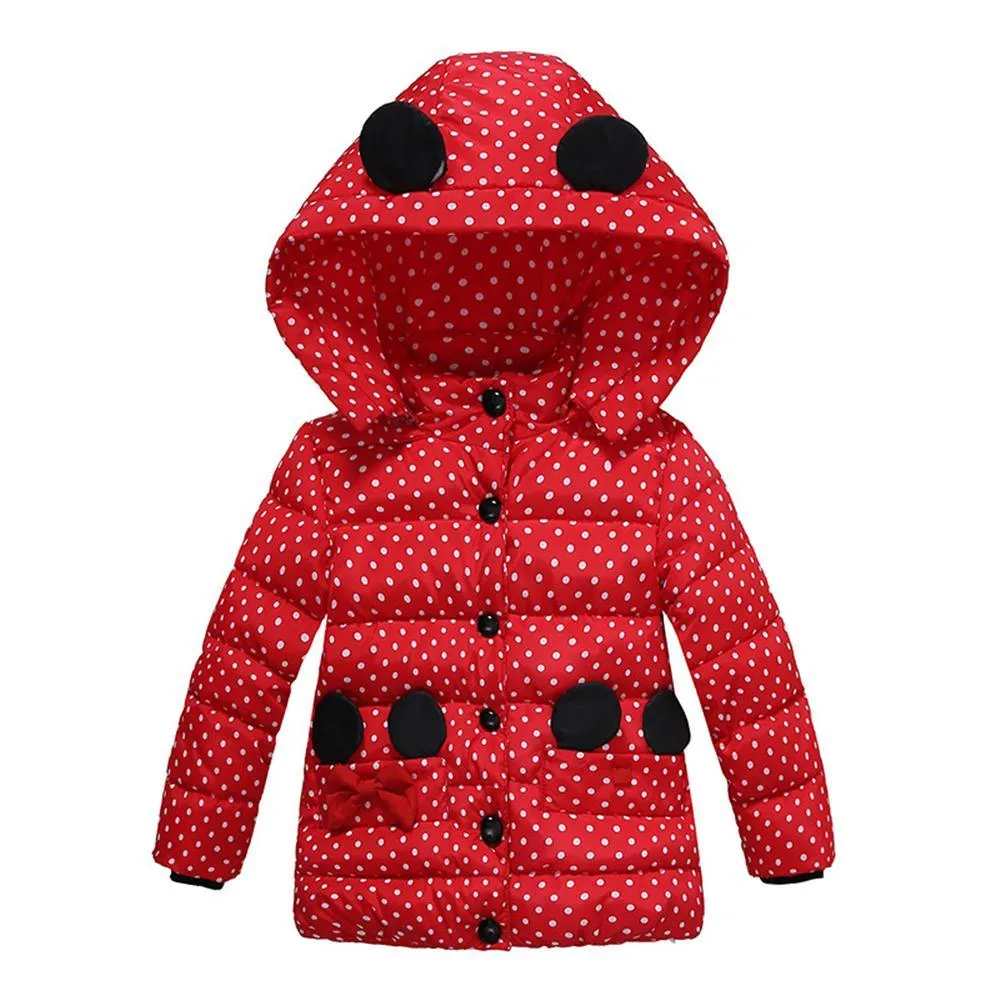 Girls Polka Dot Long Sleeve Hooded Warm Childrens Wholesale Winter Coats