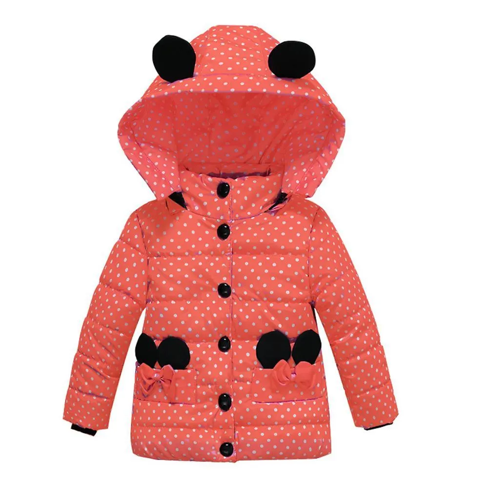 Girls Polka Dot Long Sleeve Hooded Warm Childrens Wholesale Winter Coats