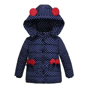 Girls Polka Dot Long Sleeve Hooded Warm Childrens Wholesale Winter Coats