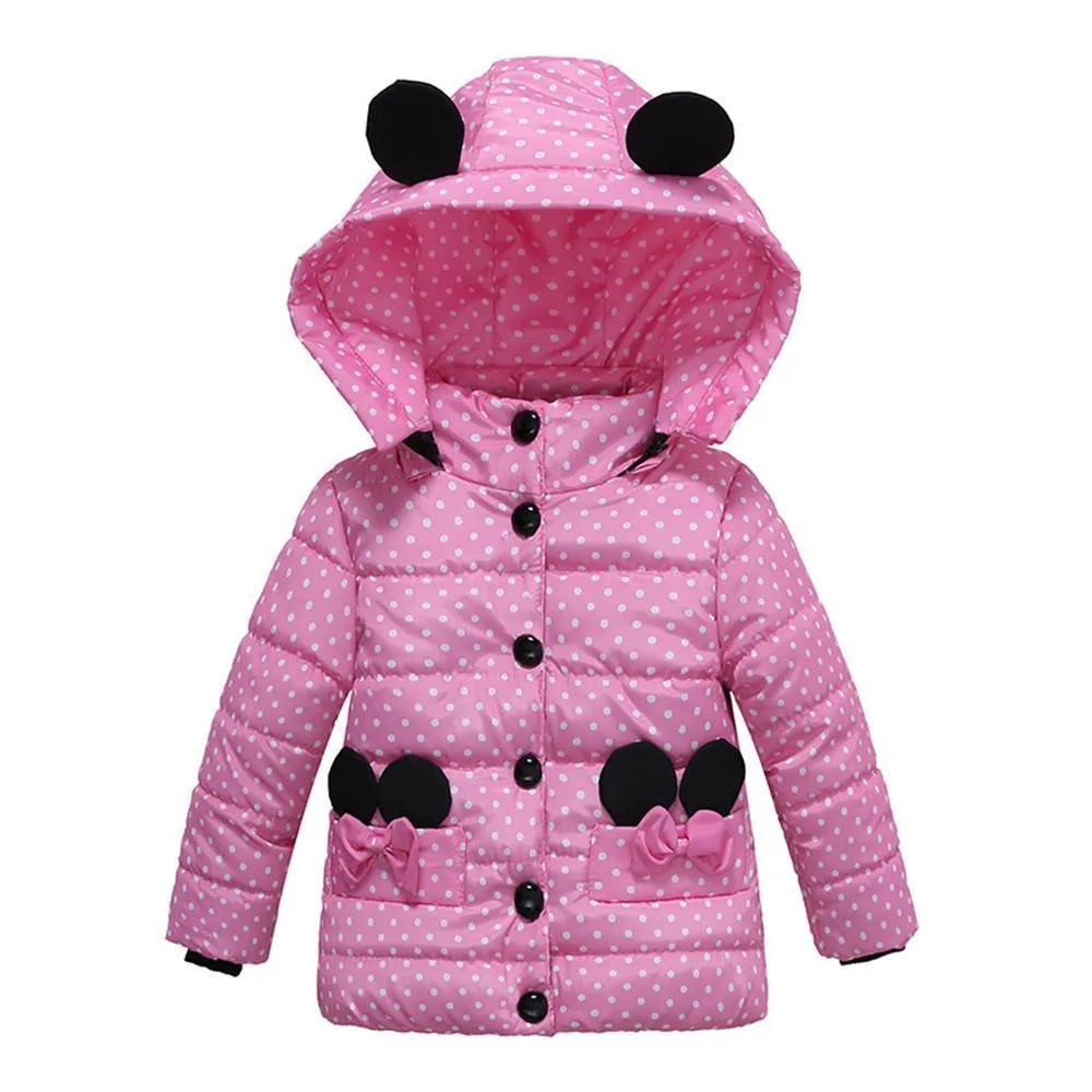 Girls Polka Dot Long Sleeve Hooded Warm Childrens Wholesale Winter Coats