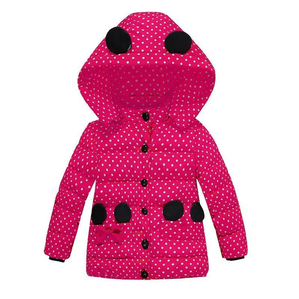 Girls Polka Dot Long Sleeve Hooded Warm Childrens Wholesale Winter Coats