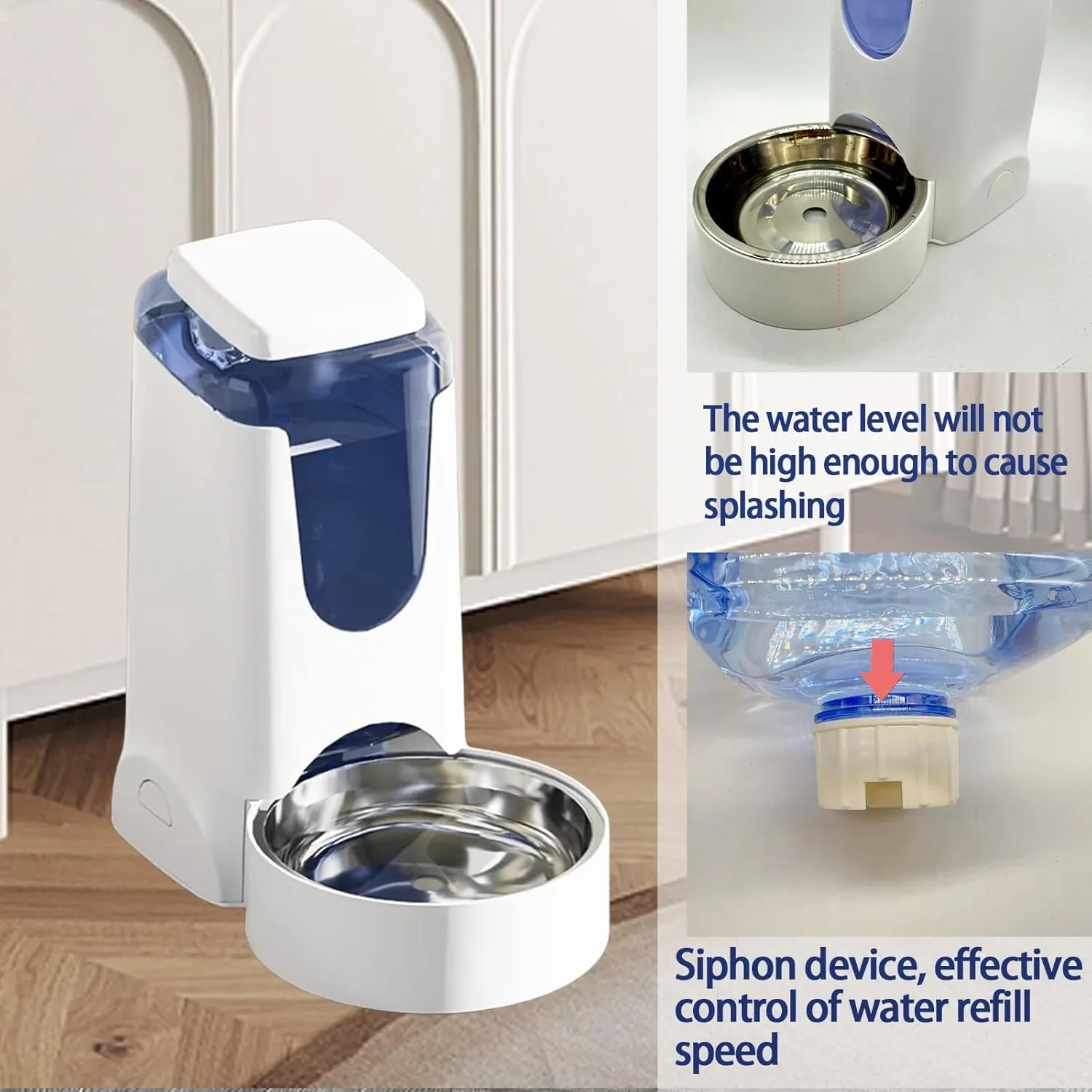 Hamiledyi Pets Automatic Gravity Feeder Dogs 2.8L Food & 4L Water Dispenser Set with Stainless Steel Bowl for Medium Big Dog Cat (White)