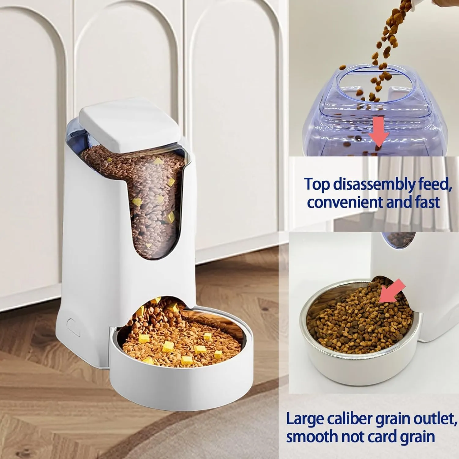 Hamiledyi Pets Automatic Gravity Feeder Dogs 2.8L Food & 4L Water Dispenser Set with Stainless Steel Bowl for Medium Big Dog Cat (White)