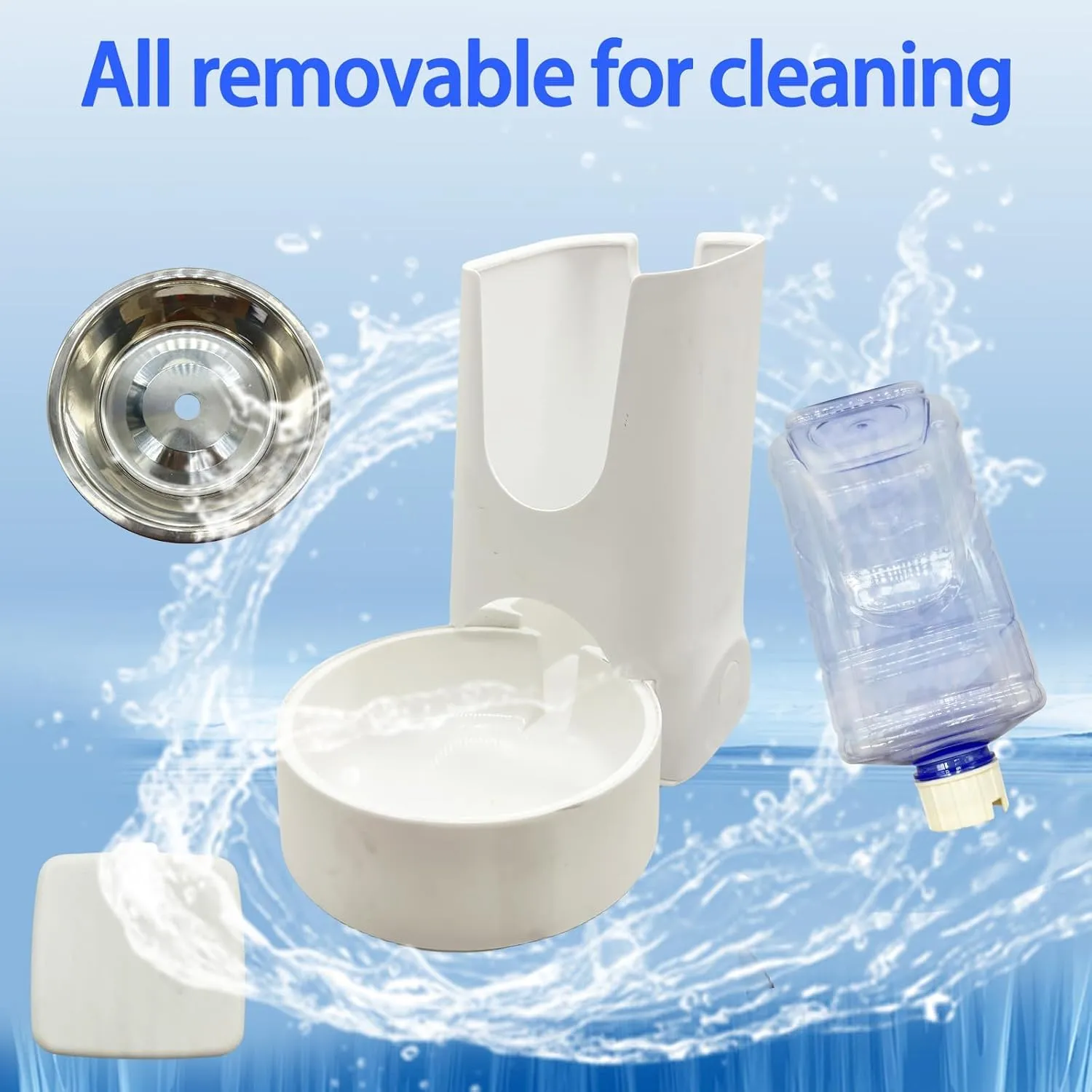 Hamiledyi Pets Automatic Gravity Feeder Dogs 2.8L Food & 4L Water Dispenser Set with Stainless Steel Bowl for Medium Big Dog Cat (White)