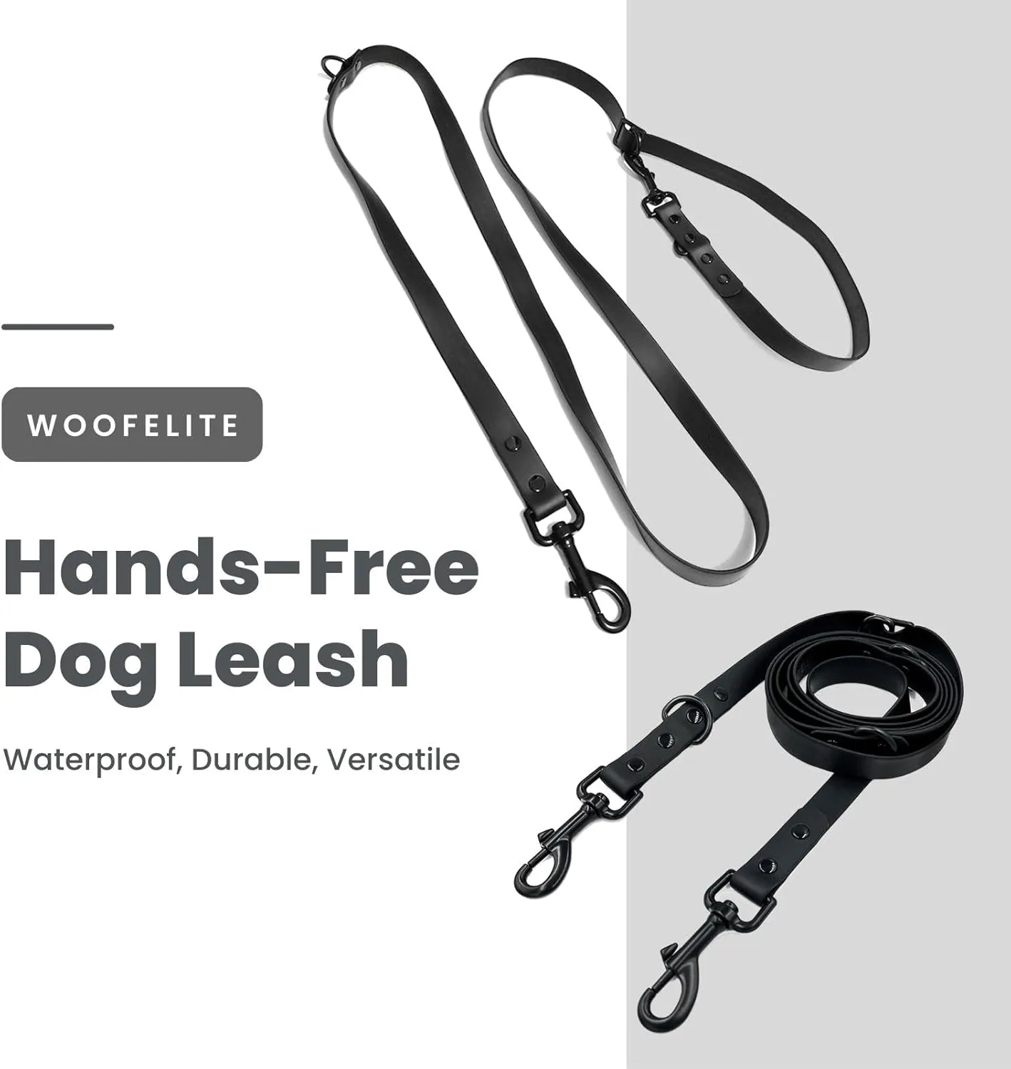Hands-Free Adjustable Waterproof Dog Leash (Black, 7 FT)