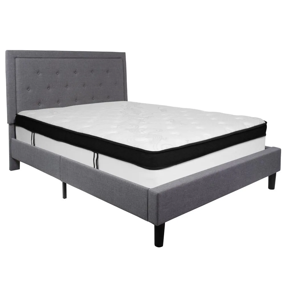 Holly Queen Size Platform Bed in Dark Grey Fabric with Memory Foam Mattress