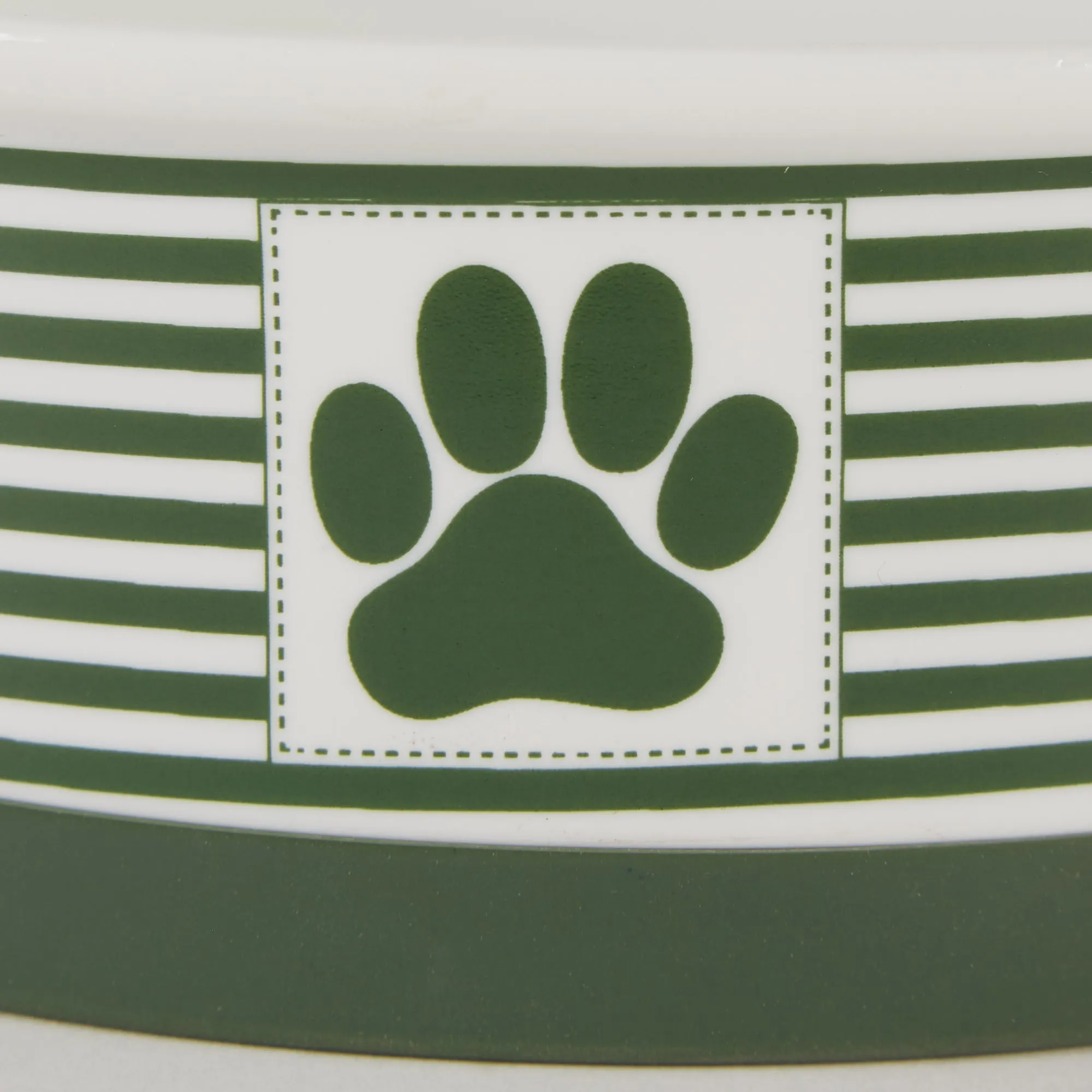 Hunter Green Striped Paw Patch Pet Bowl Set of 2, Large 3.75 C. Capacity