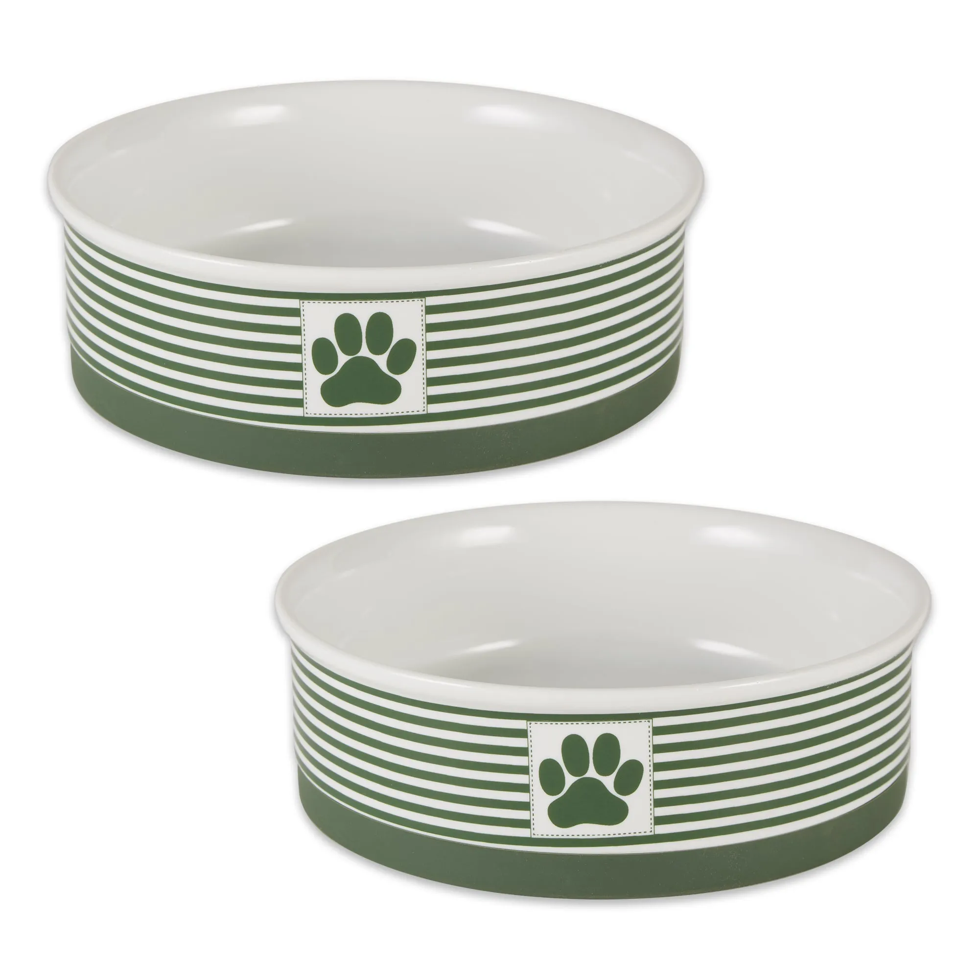 Hunter Green Striped Paw Patch Pet Bowl Set of 2, Large 3.75 C. Capacity