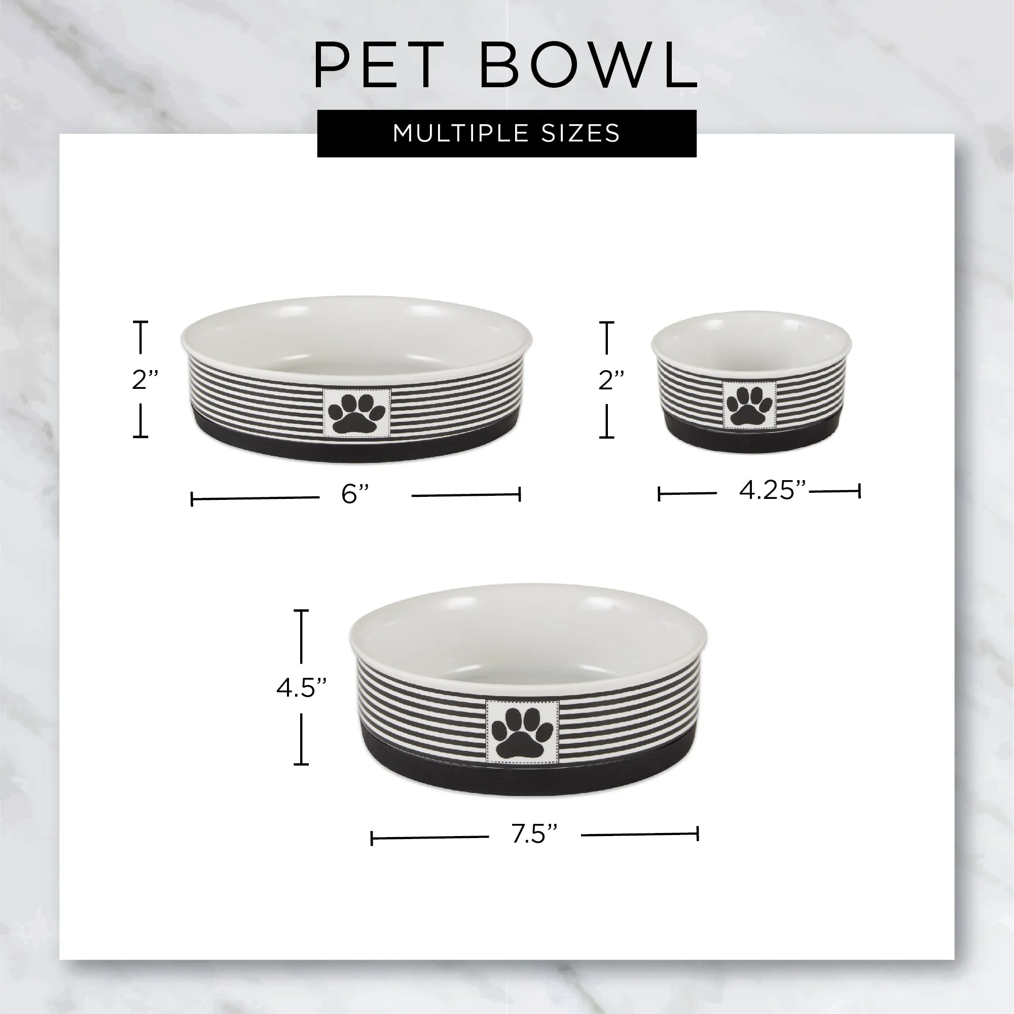 Hunter Green Striped Paw Patch Pet Bowl Set of 2, Large 3.75 C. Capacity