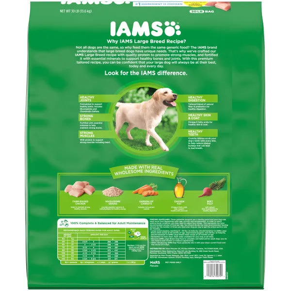 IAMS Adult High Protein Large Breed Dry Dog Food with Real Chicken, 30-lb Bag
