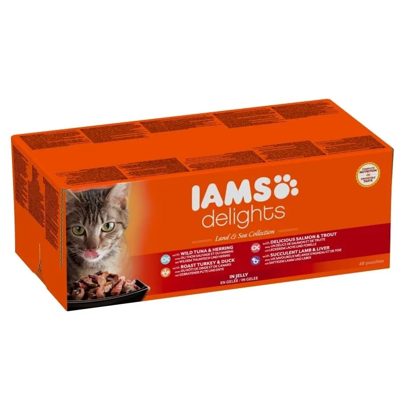 Iams Cat Delights Adult Land & Sea Multipack in Jelly 48x85gr