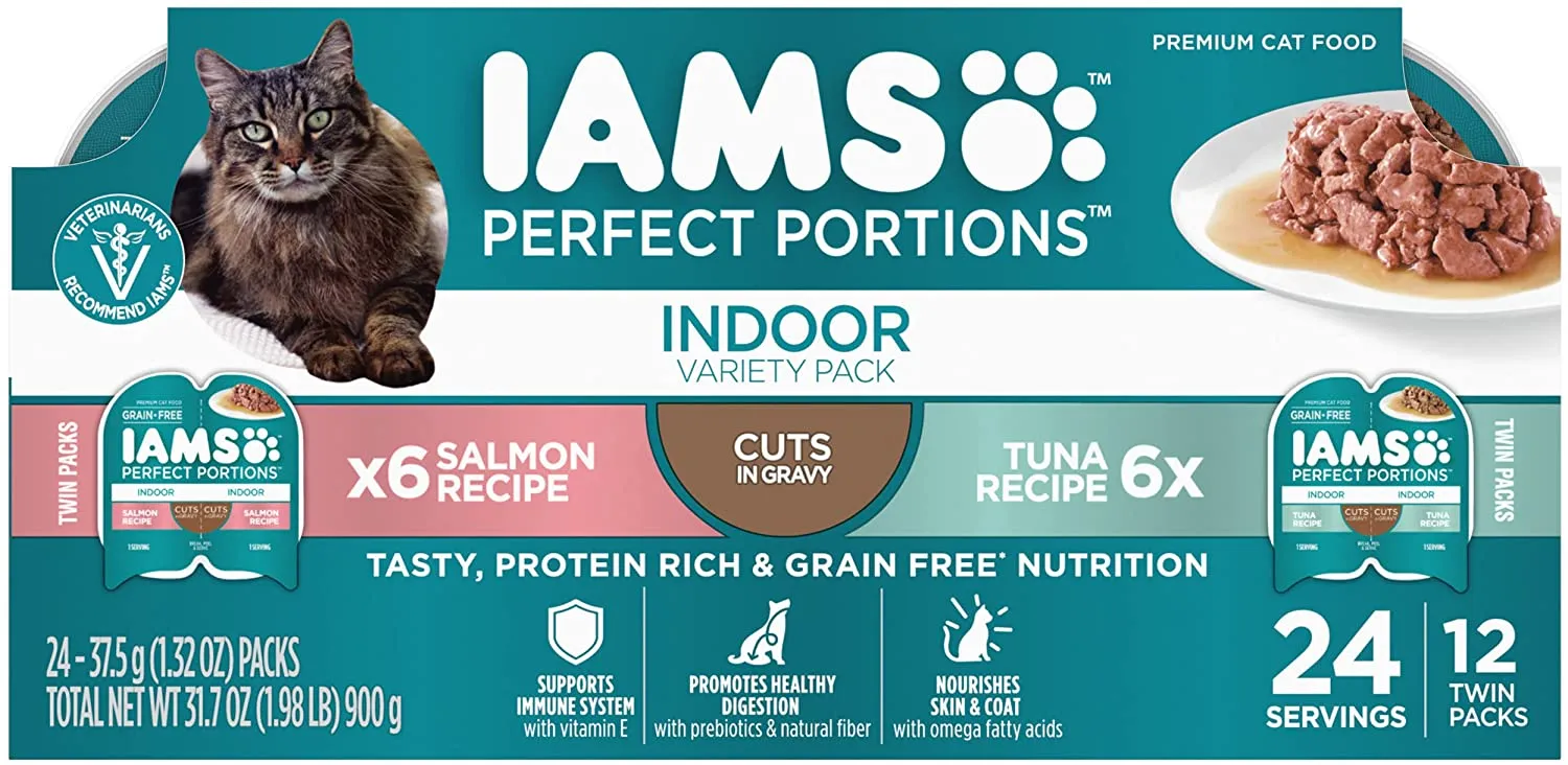 Iams Perfect Portions Indoor Cuts Tuna & Salmon Multi-Pack Canned Cat Food - 2.6 oz - Case of 24