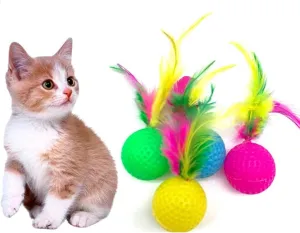 IDOMIK 15 Pack Cat Toys: Colorful Golf Sponge Balls, Feather and Pom Pom Interactive Kitten Balls for Exercise, Bright Colored Chase Pounce Toys, Safe Non-Toxic Entertainment