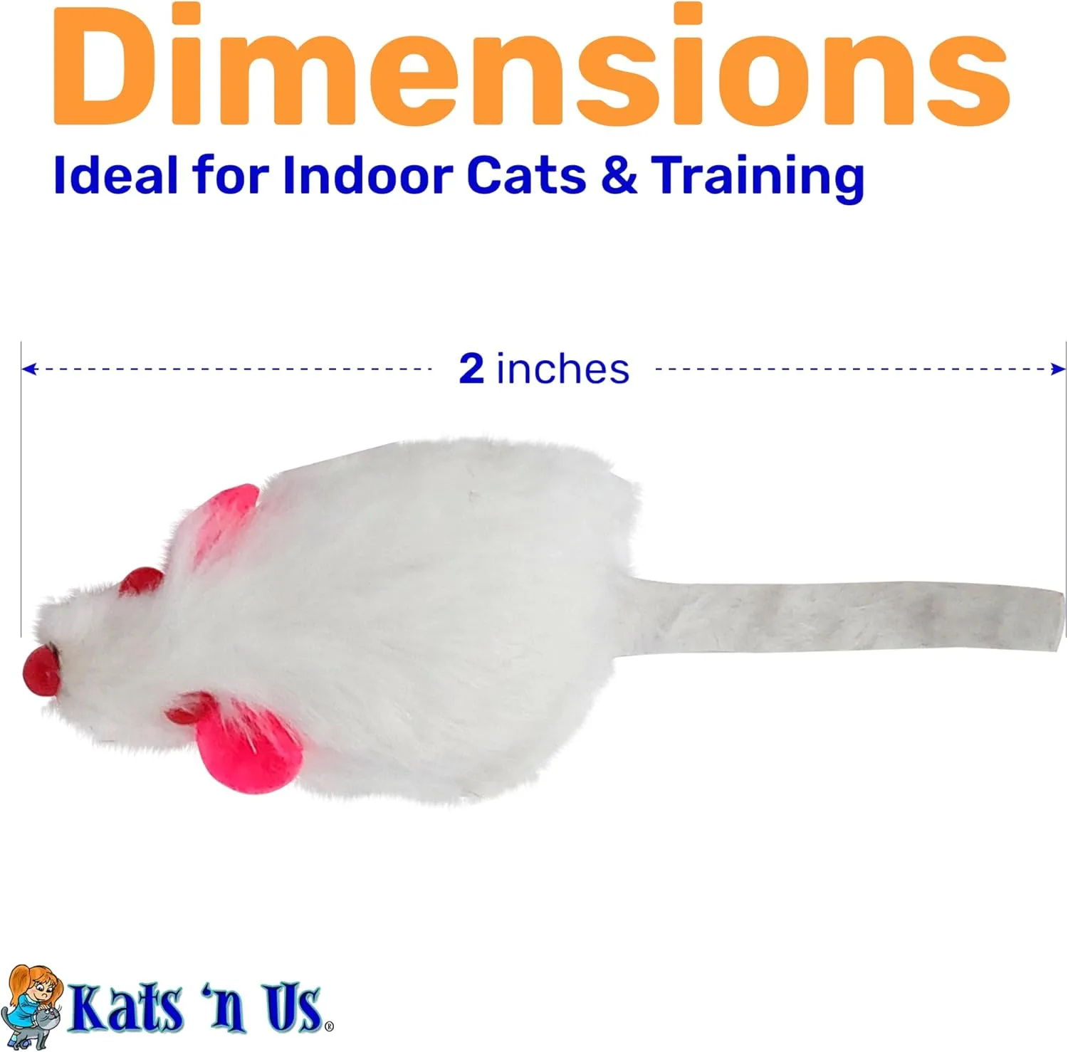Kats'N Us Real Rabbit Fur White Mouse Cat Toy - NO Rattle Sound - Interactive Cat Toys, Real Fur Mice, 10 Pack White, NO Rattle