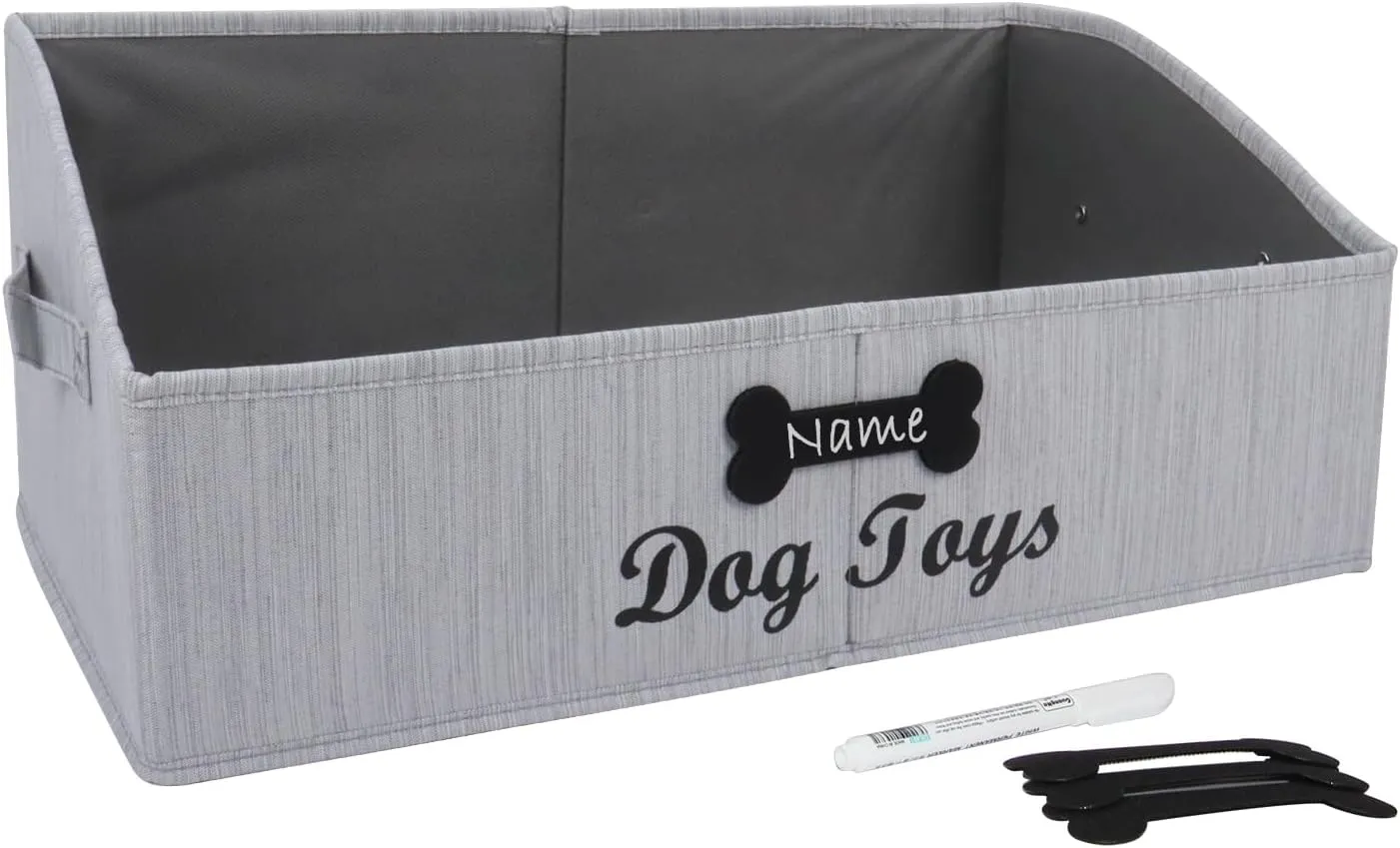 Large Dog Toy Basket Collapsible Dog Toy Box Fabric Trapezoid Dog Toy Bin Storage for organizing pet Toys/Blankets/leashes/Rope Toys/Clothing-Can be Personalized-Slub Gray