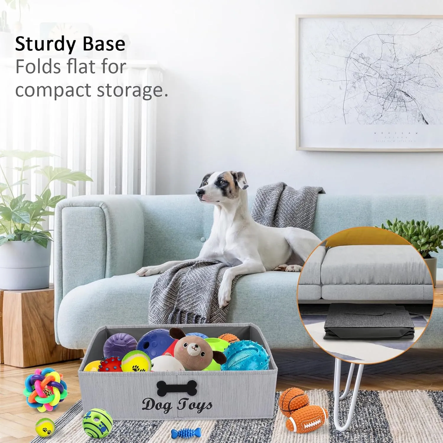 Large Dog Toy Basket Collapsible Dog Toy Box Fabric Trapezoid Dog Toy Bin Storage for organizing pet Toys/Blankets/leashes/Rope Toys/Clothing-Can be Personalized-Slub Gray