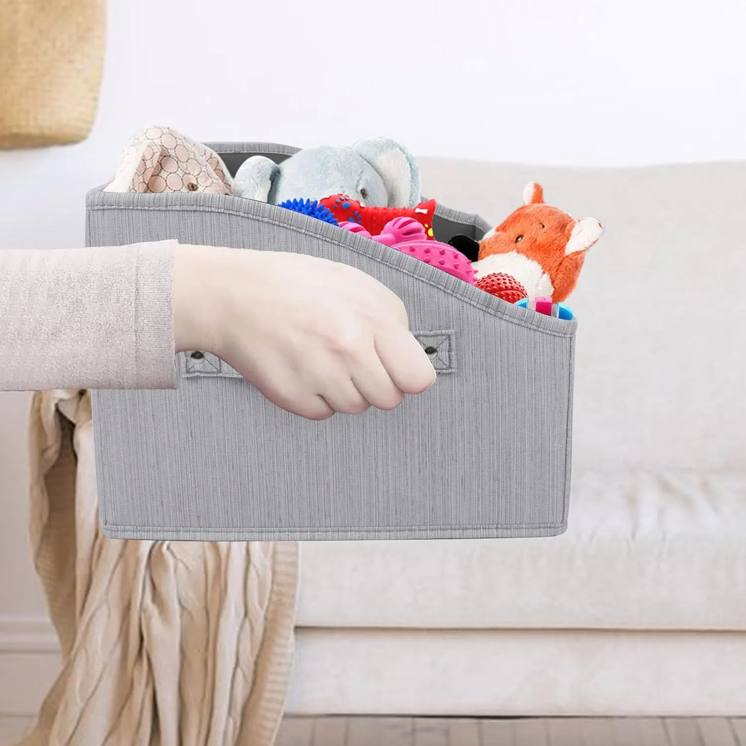 Large Dog Toy Basket Collapsible Dog Toy Box Fabric Trapezoid Dog Toy Bin Storage for organizing pet Toys/Blankets/leashes/Rope Toys/Clothing-Can be Personalized-Slub Gray