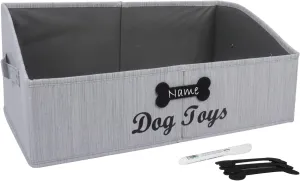 Large Dog Toy Basket Collapsible Dog Toy Box Fabric Trapezoid Dog Toy Bin Storage for organizing pet Toys/Blankets/leashes/Rope Toys/Clothing-Can be Personalized-Slub Gray