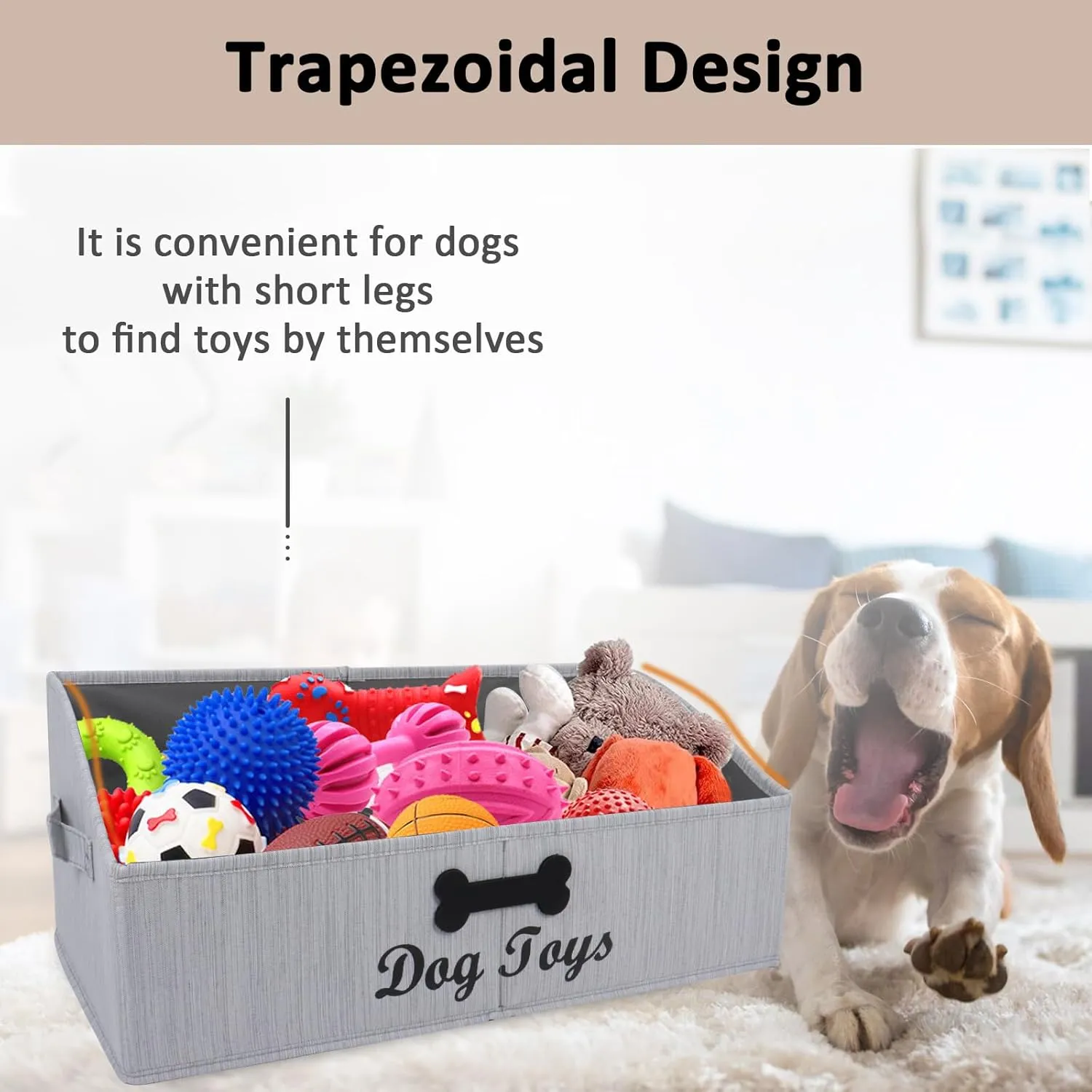 Large Dog Toy Basket Collapsible Dog Toy Box Fabric Trapezoid Dog Toy Bin Storage for organizing pet Toys/Blankets/leashes/Rope Toys/Clothing-Can be Personalized-Slub Gray