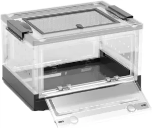 Large Portable Reptile Tank with Multi-Observation Perspective Foldable and Bottom Pulley, Ideal Habitat for Gecko, Frog, Spider and so on (Black)