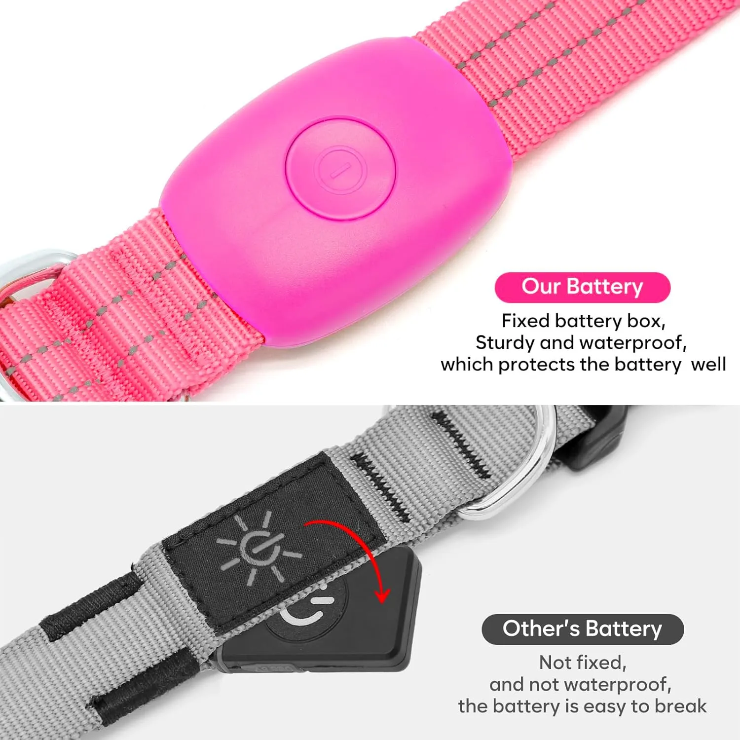 Light Up Dog Collars Rechargeable, Reflective LED Glow Dark Dog Collar for Small Medium Large Dogs, Adjustable Pet Dog Lights for Safe Night Walk-Pink, Large
