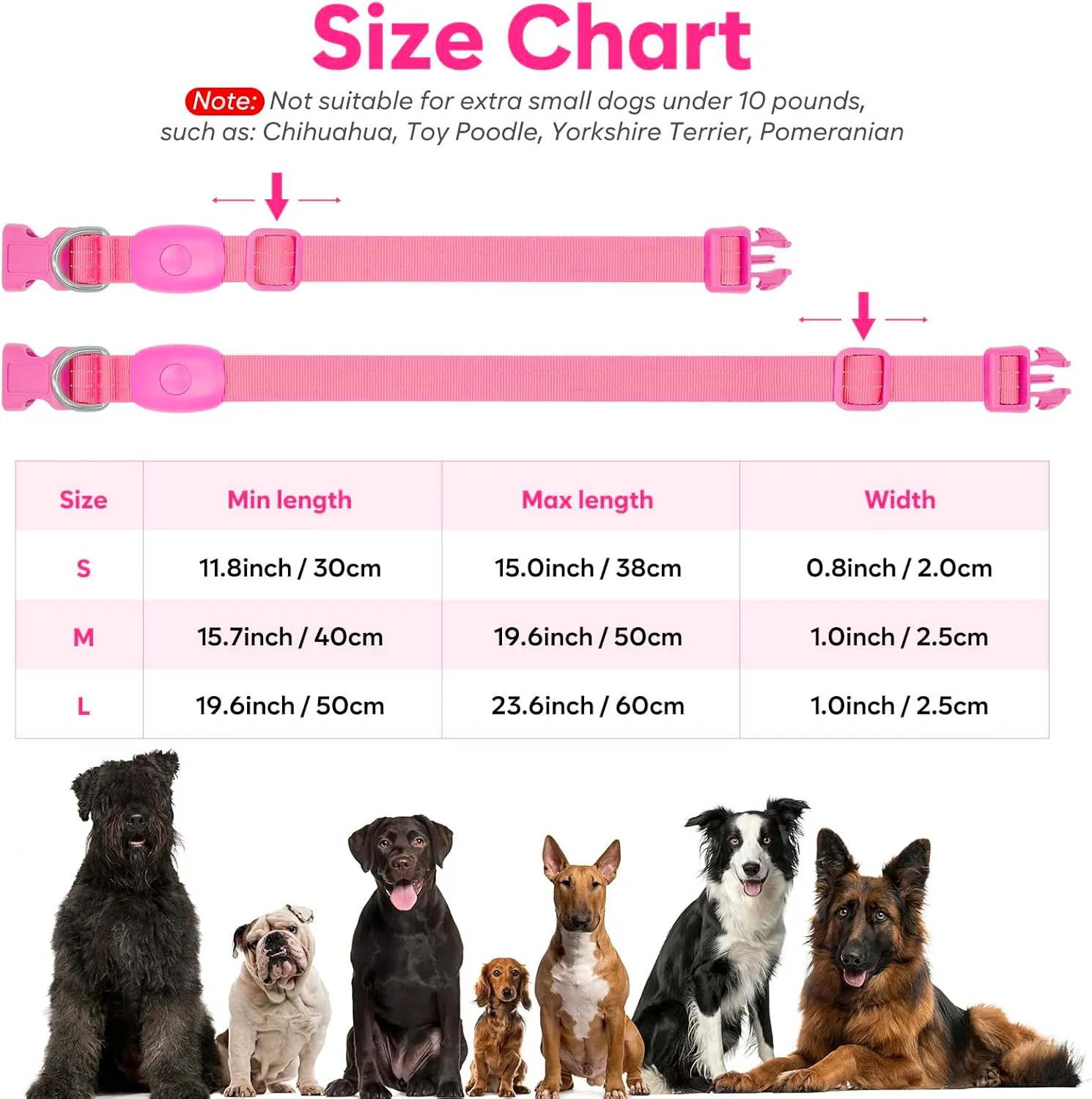 Light Up Dog Collars Rechargeable, Reflective LED Glow Dark Dog Collar for Small Medium Large Dogs, Adjustable Pet Dog Lights for Safe Night Walk-Pink, Large