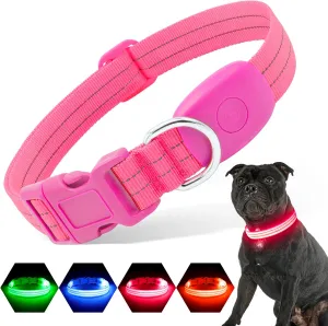 Light Up Dog Collars Rechargeable, Reflective LED Glow Dark Dog Collar for Small Medium Large Dogs, Adjustable Pet Dog Lights for Safe Night Walk-Pink, Large