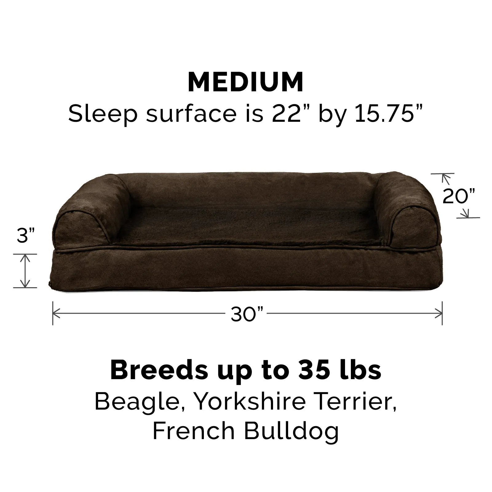 Memory Foam Plush & Suede Couch Pet Bed