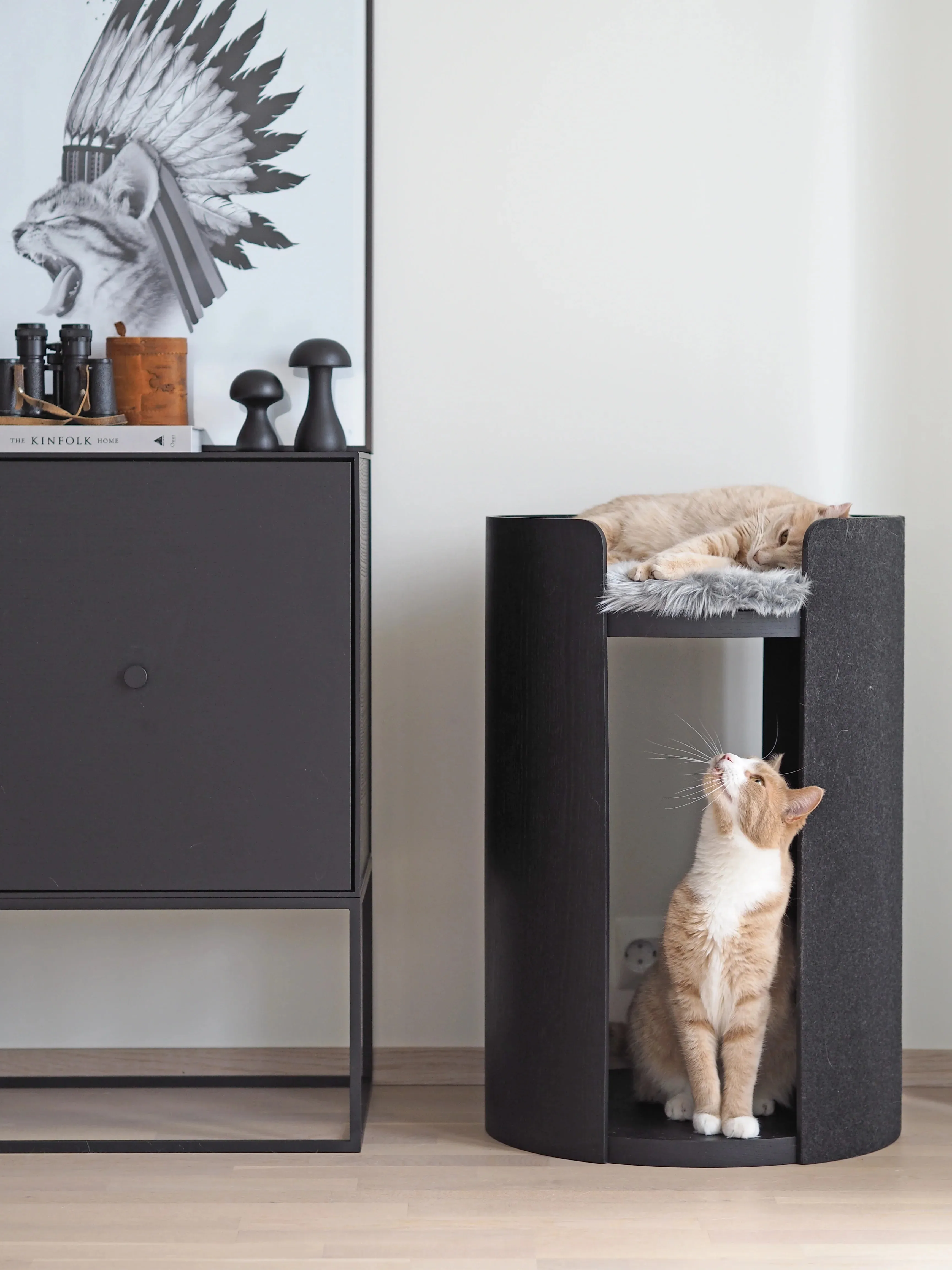 Modern Torre Cat Scratching Post With Cushion - Black