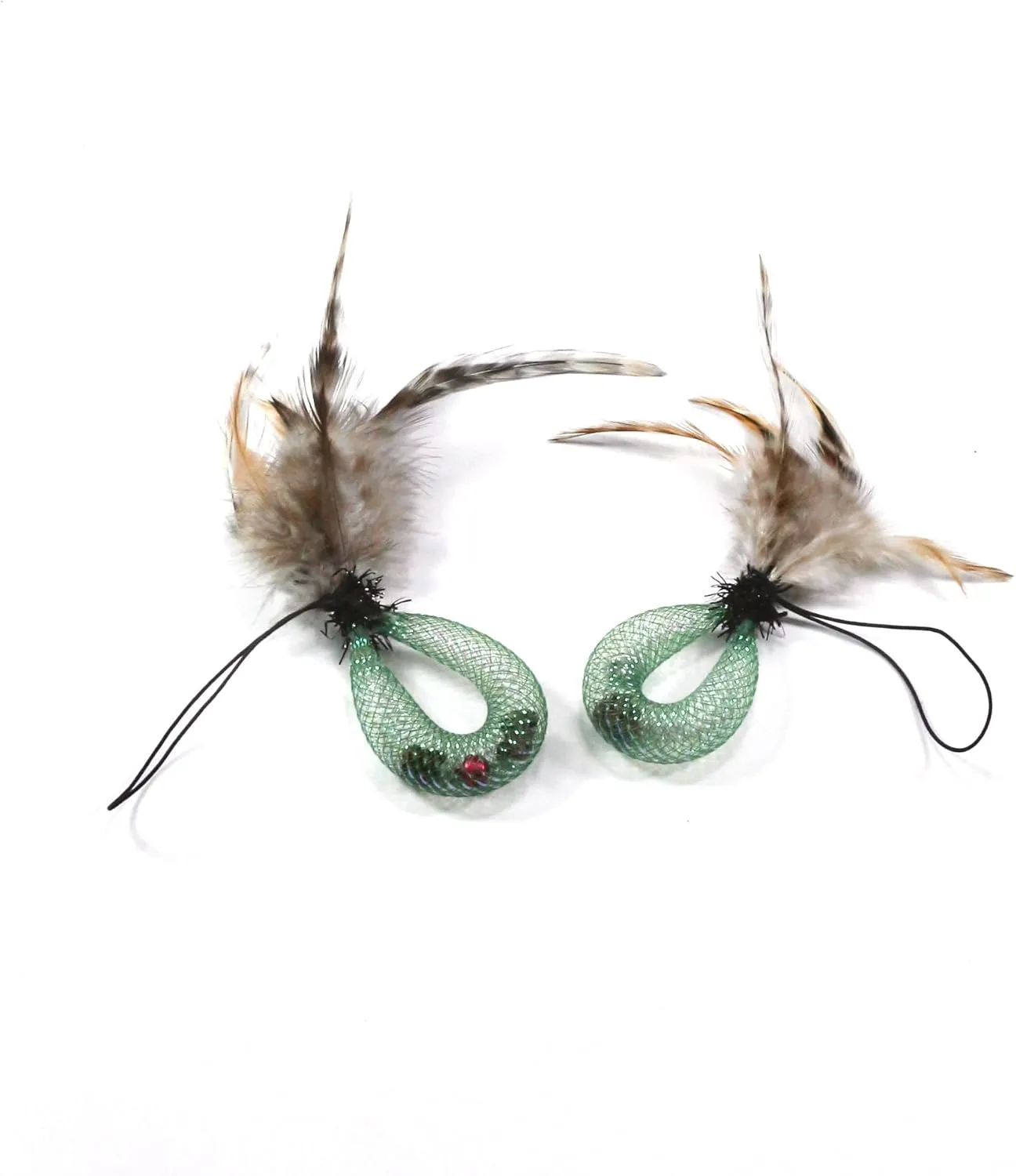 Natural Feather Cat Wand Refills, 2-Piece Cat Toy Set with Bell and Silvervine, Soft, Elastic, Shiny Mesh, Ideal for Interactive Kitten Play