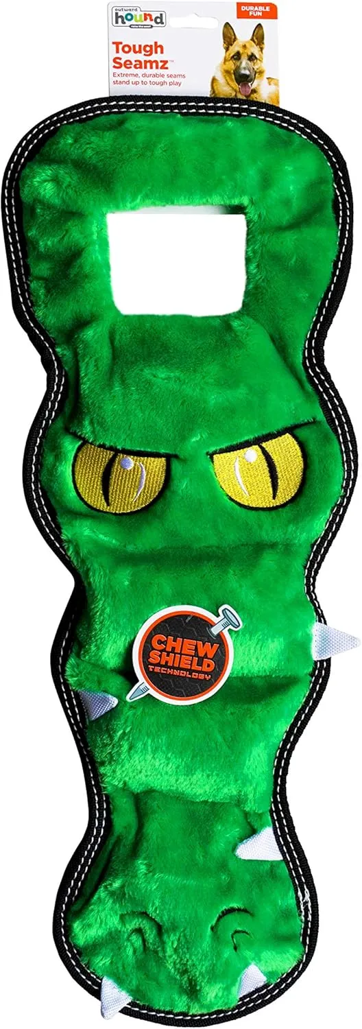 Outward Hound Tough Seamz Gator Plush Dog Toy, Large