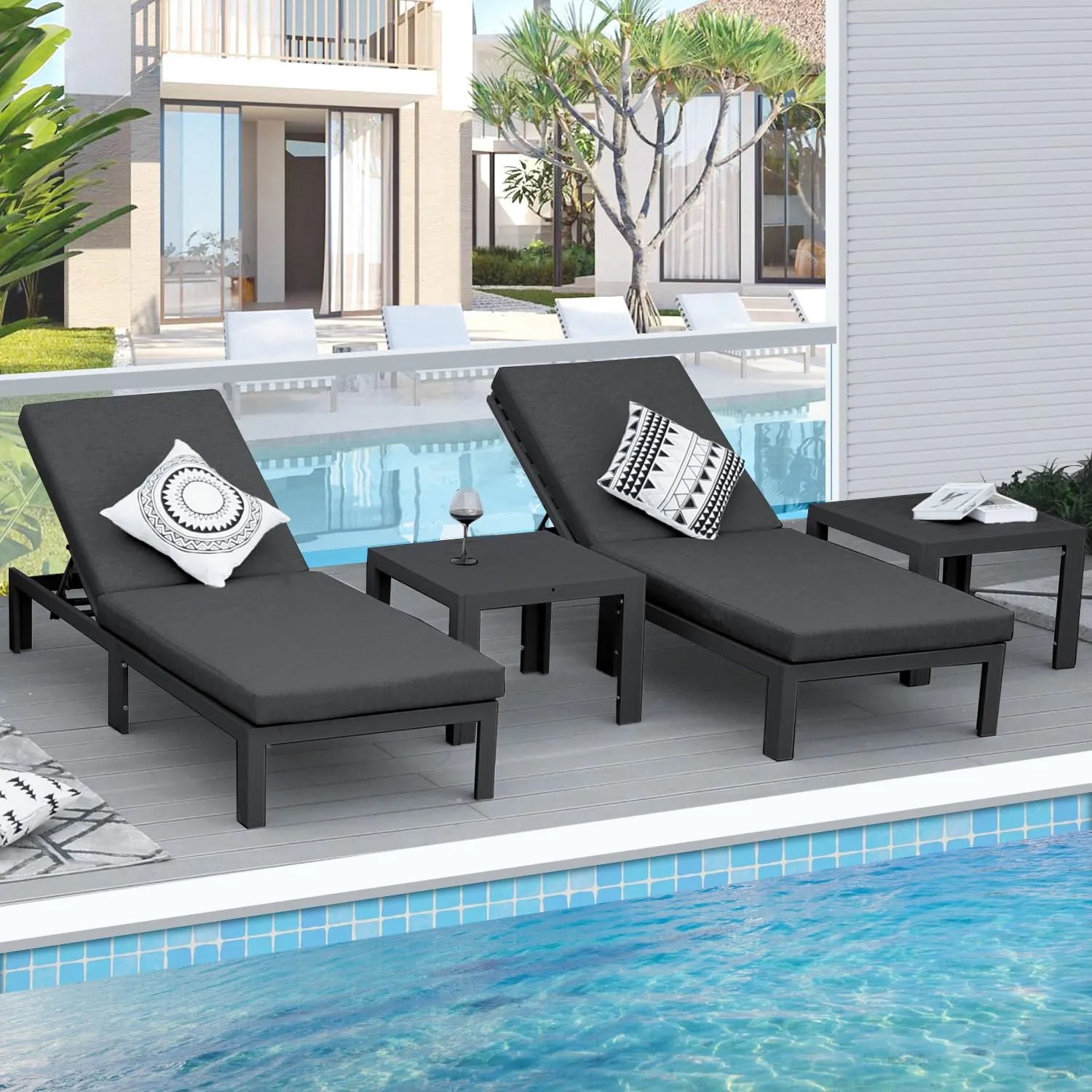 Patio Aluminum Chasie Lounge With Table For 2 Seat