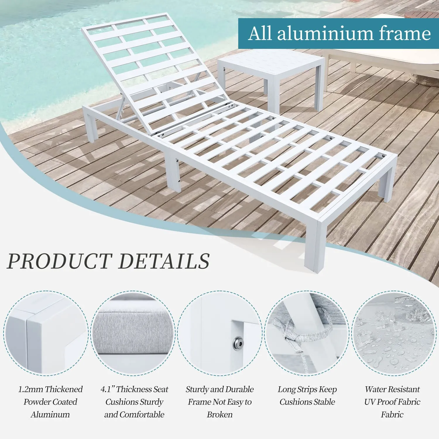 Patio Aluminum Chasie Lounge With Table For 2 Seat