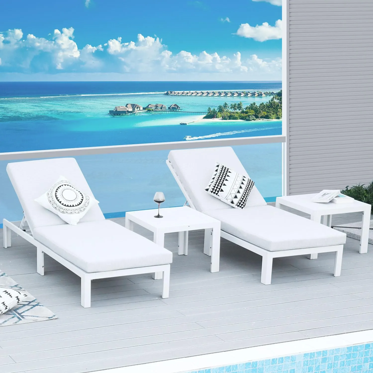 Patio Aluminum Chasie Lounge With Table For 2 Seat