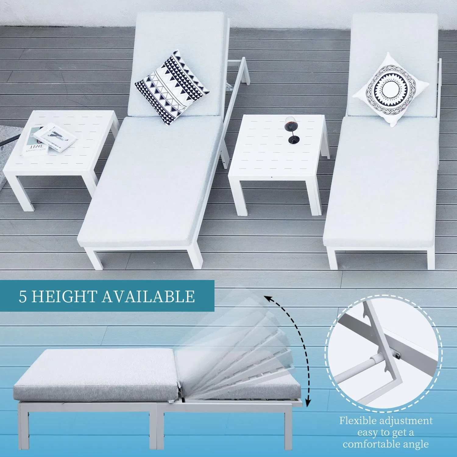 Patio Aluminum Chasie Lounge With Table For 2 Seat