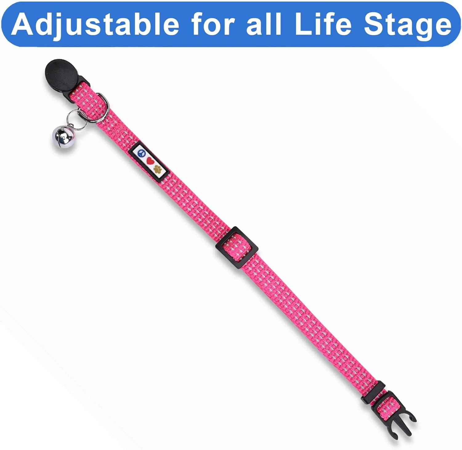 Pawtitas Reflective Cat Collar with Safety Buckle and Removable Bell Cat Collar Kitten Collar Pink Cat Collar One Size